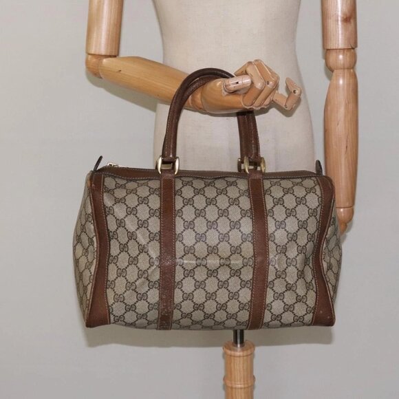 GUCCI GG Supreme Hand Bag PVC Vintage Beige Auth - Picture 1 of 16